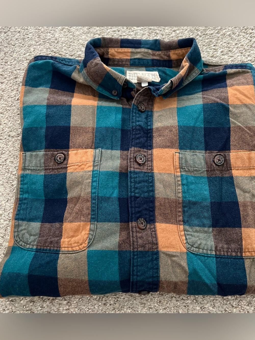 Duluth Trading Co Blue and Orange Cotton Plaid Button-Down Shirt Size XL Tall